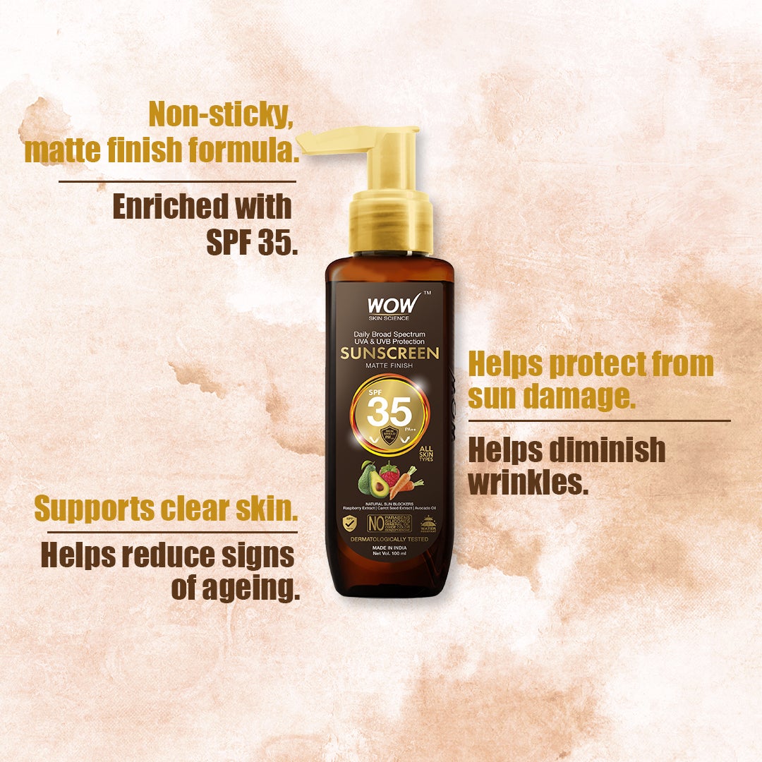 WOWSunscreen Matte Finish - SPF 55 Very High Broad Spectrum - UVA &UVB Protection - Quick Absorb - No Parabens, Silicones, Mineral Oil, Oxide, Color & Benzophenone - 100 ml