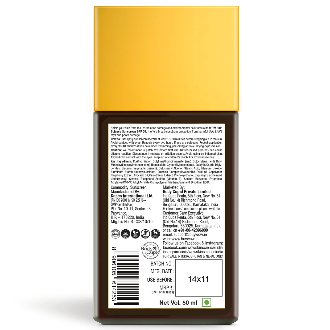 WOW Sunscreen Matte Finish - SPF 55 - Very High Broad Spectrum - UVA &UVB Protection - Quick Absorb - No Parabens, Silicones, Mineral Oil, Oxide, Color & Benzophenone, 50mL