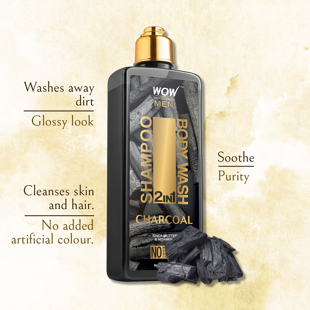 WOW Charcoal 2-In-1 Shampoo + Body Wash - No Parabens, Sulphate, Silicones & Color - 250 ml