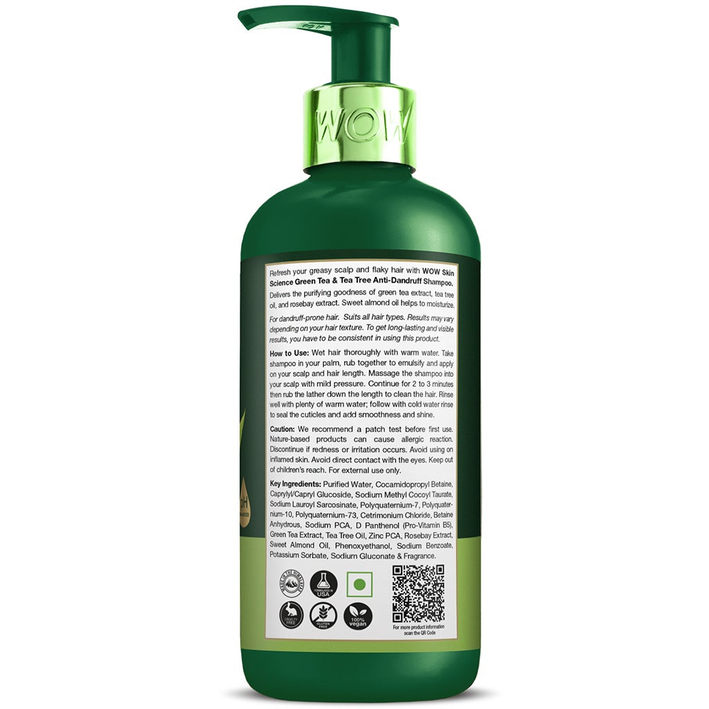 WOW Green Tea & Tea Tree Anti Dandruff Shampoo 300ml