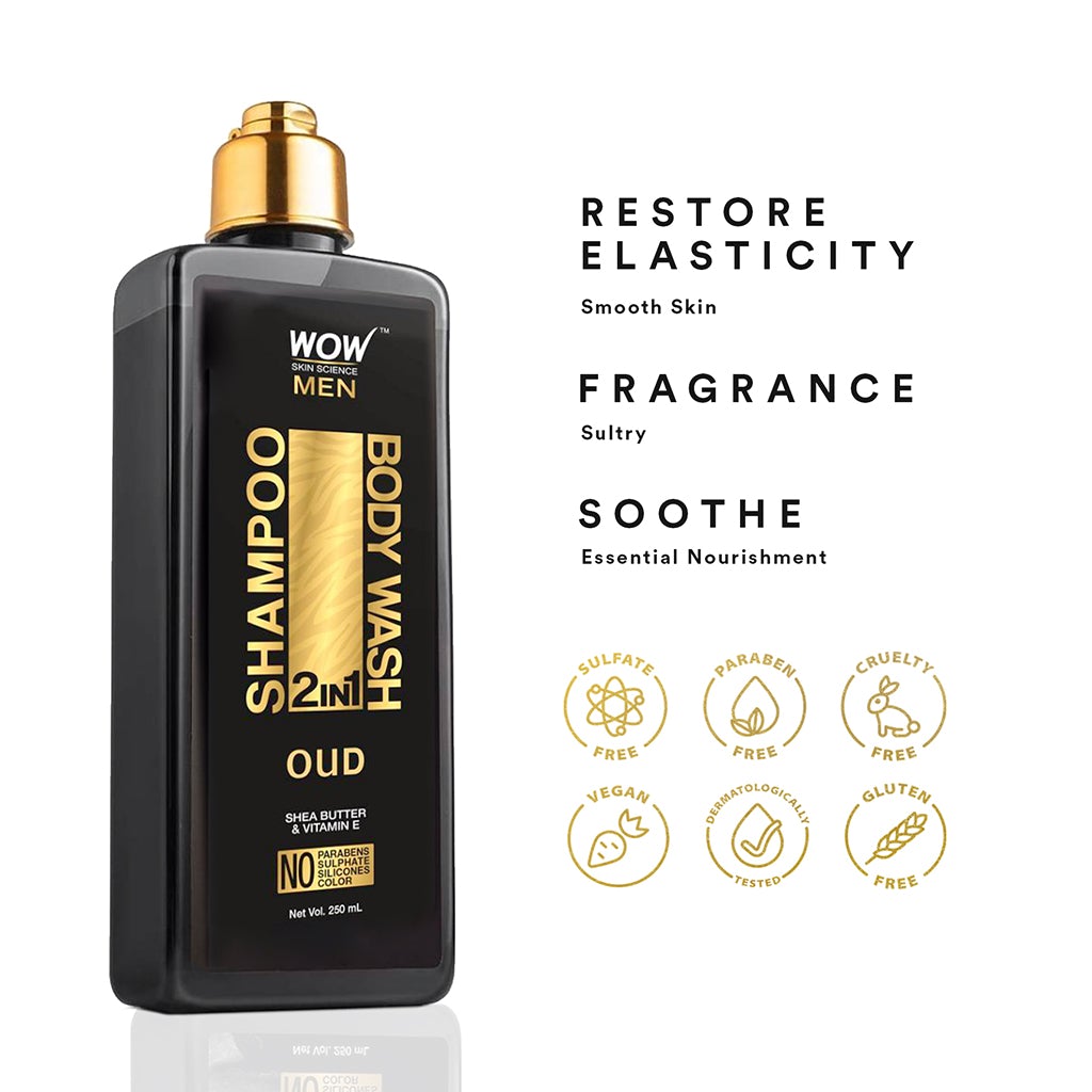 WOW Oud 2-In-1 Shampoo + Body Wash - No Parabens, Sulphate, Silicones & Color - 250 ml