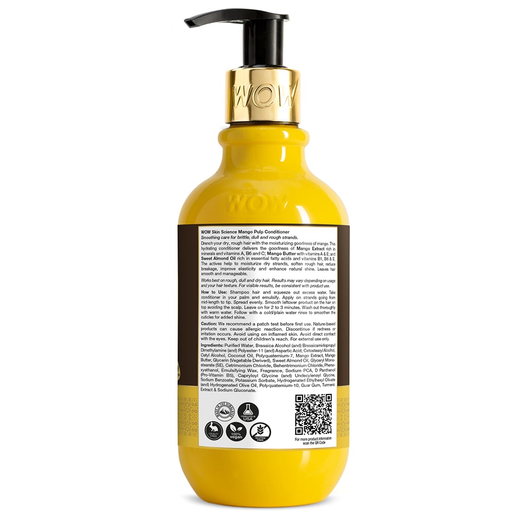 WOW Mango Conditioner For Healthy Hair - No Mineral Oil, Parabens, Silicones, Synthetic Color, PEG - 300mL
