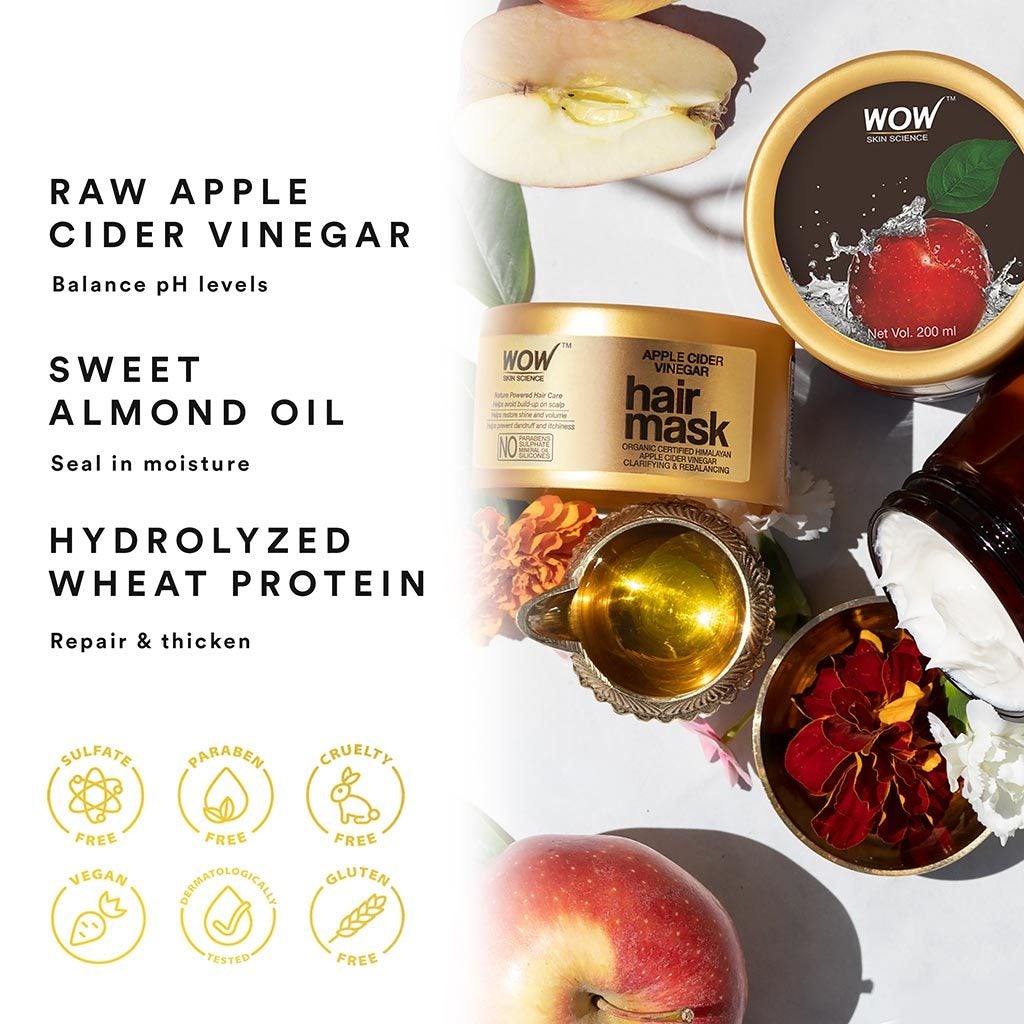 WOW Apple Cider Vinegar Hair Mask with Apple Cider Vinegar & Sweet Almond Oil - 200 ml