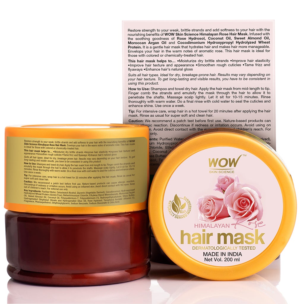 WOW Himalayan Rose Hair Mask with Rose Hydrosol, Coconut Oil, Almond Oil & Argan Oil - For Volumnising Hair, Anti Smelly Scalp - No Parabens, Sulphate, Silicones, Color & PEG - 200 ml