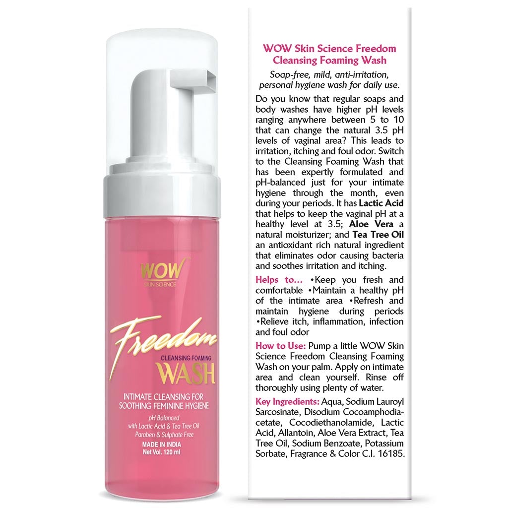 WOW Freedom Cleansing Foaming Wash, Lactic Acid and Tea Tree Oil - 120 ml