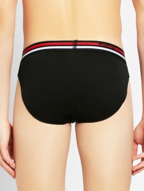 JOCKEY (usa originals US 49) High-cut Solid Briefs with Multicolor Exposed Waistband - Black