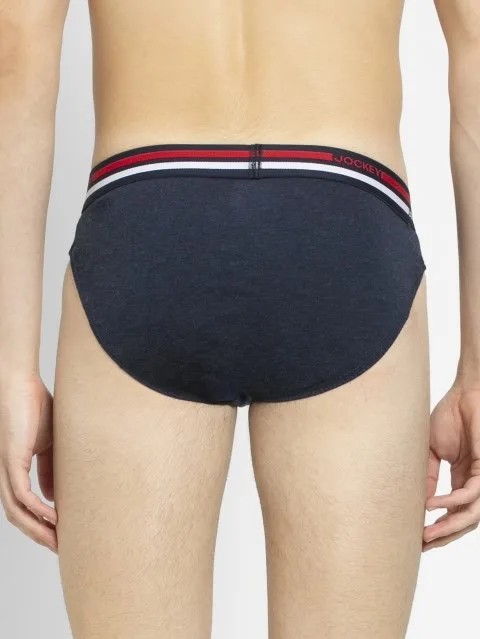 JOCKEY (usa originals US 49) High-cut Solid Briefs with Multicolor Exposed Waistband - Ink Blue Melange