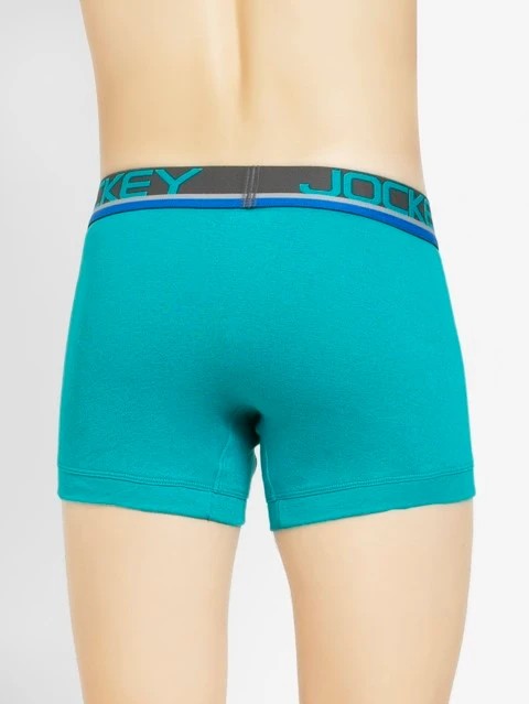 JOCKEY (POP FP03) Trunks with Multicolor Waistband & Double layer Contoured Pouch - Caribbean Turq