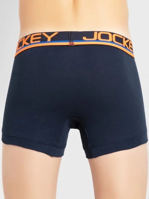 JOCKEY (POP FP03) Modern Trunks with Double layer Contoured Pouch - Navy & Neon Orange