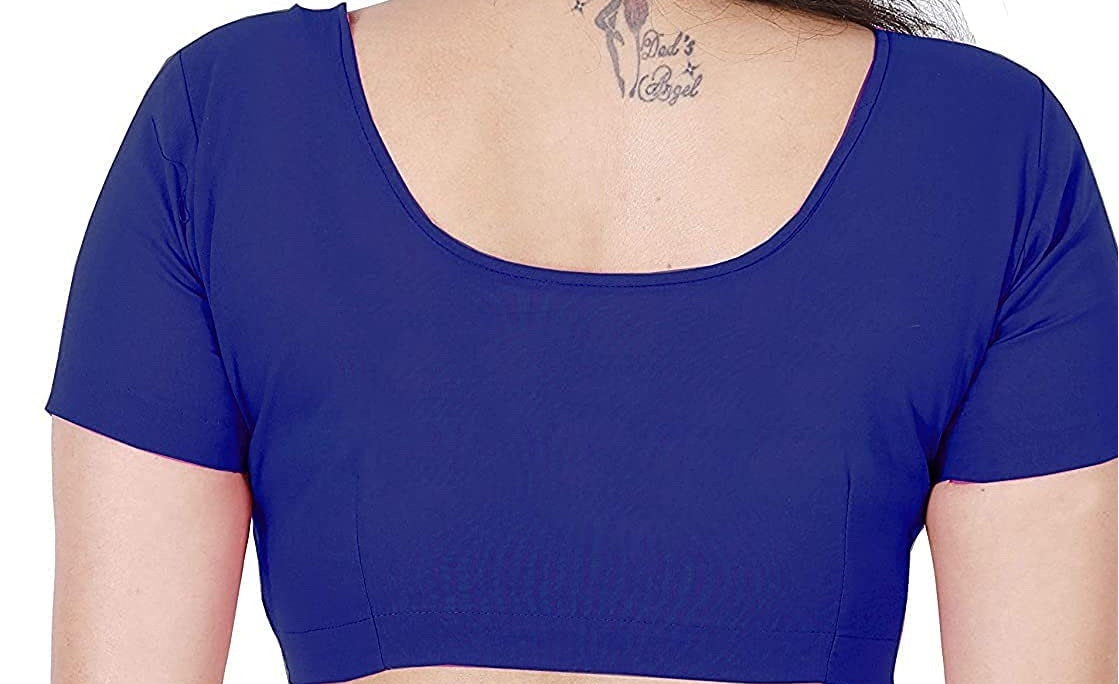 BLOUSE (REGULAR) - Round Neck Pure Cotton Readymade Women Blouse - Navy Blue Colour