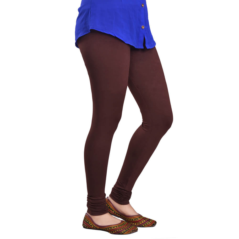 Leggings -  Women's Cotton Churidar  Leggings - CHOCOLATE COLOUR